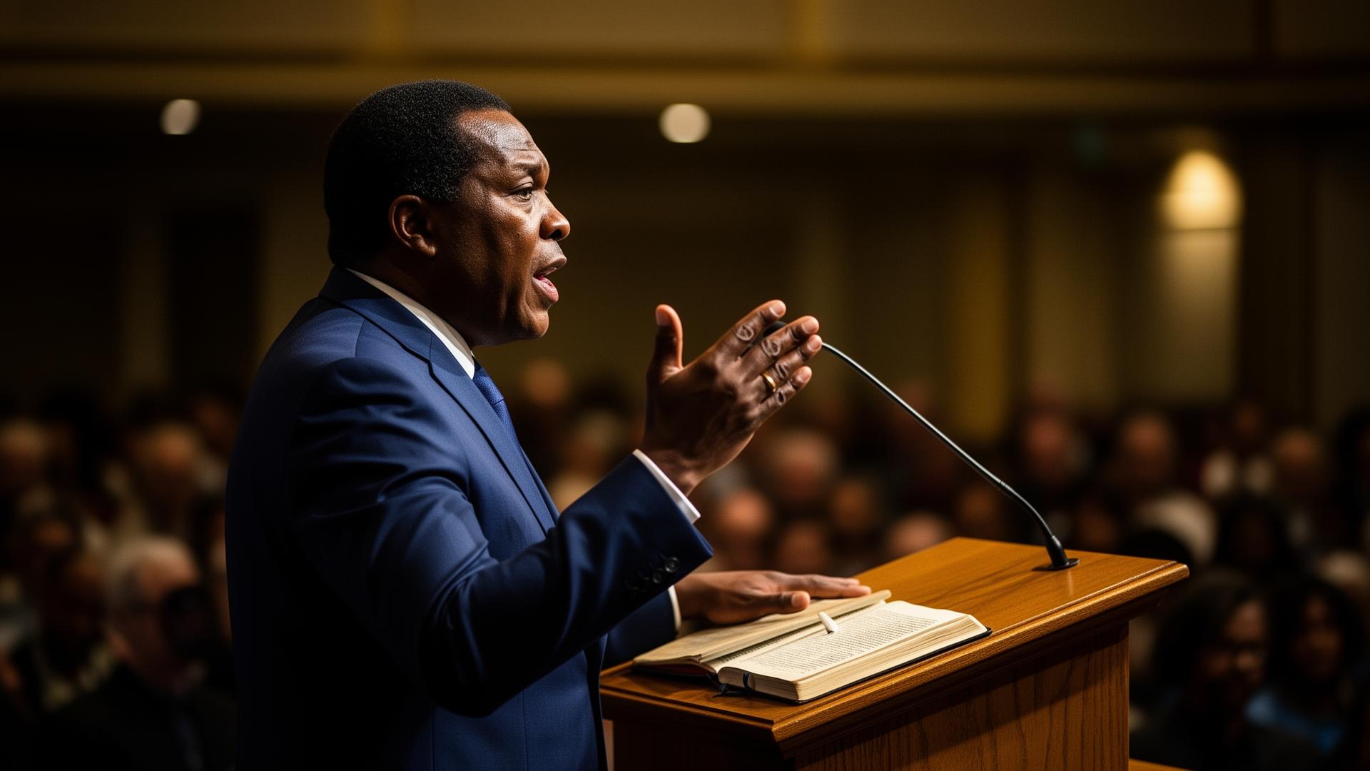Pastor preaching from pulpit